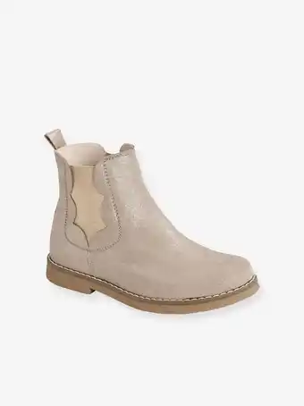 Vertbaudet Botas em pele, com fecho e elástico, para menina - bege... promoção