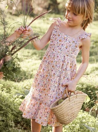 Vestido comprido com folho nas alças, para menina - branco...
