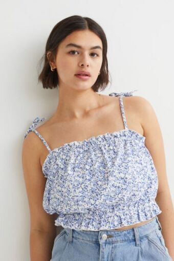 H&M Top curto com folhos promoção