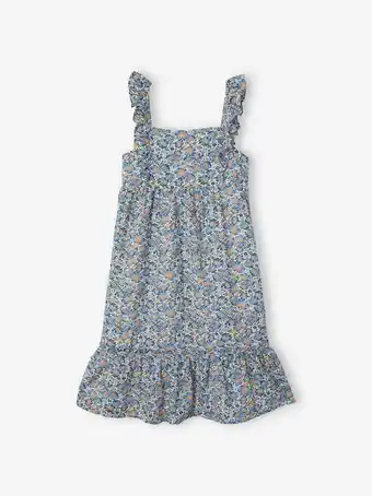 Vertbaudet Vestido comprido com folho nas alças, para menina - branco... promoção