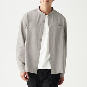 Muji Washed oxford stand collar shirt promoção