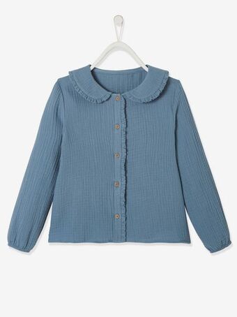 Vertbaudet Blusa em gaze de algodão, com folhos e motivos estampados,... promoção