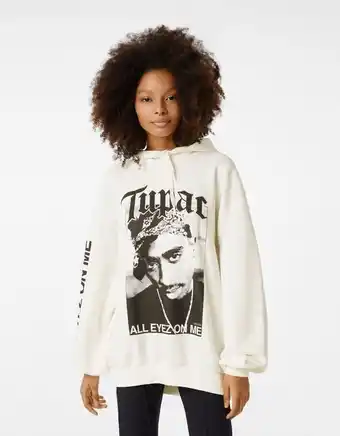 Bershka Sweatshirt com capuz e estampado do tupac promoção