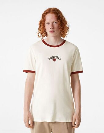 Bershka T-shirt de manga curta regular fit com estampado de mensagem promoção