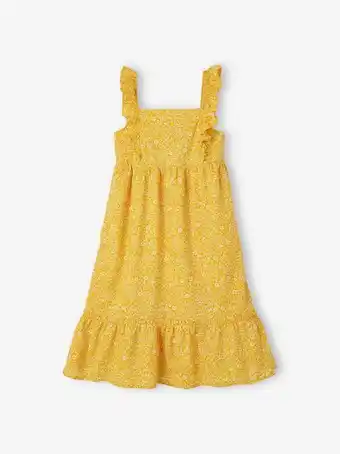 Vertbaudet Vestido comprido com folho nas alças, para menina - amarelo... promoção