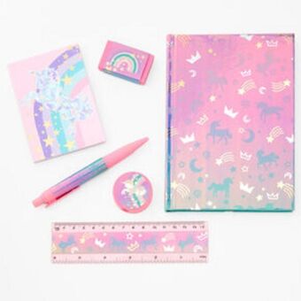 Claire's Rainbow unicorn stationery set promoção