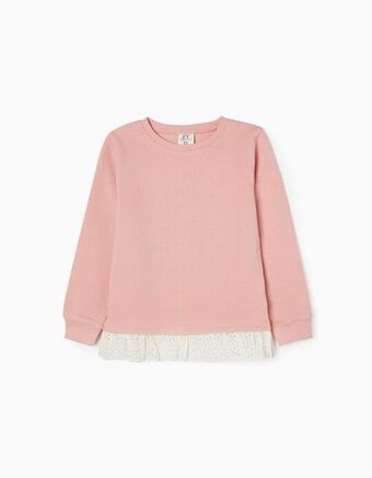 Zippy Sweat de algodão com bordado inglês para menina, rosa/branco promoção