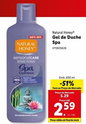 Lidl Gel de banho natural honey promoção