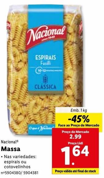 Lidl Macarrão nacional promoção