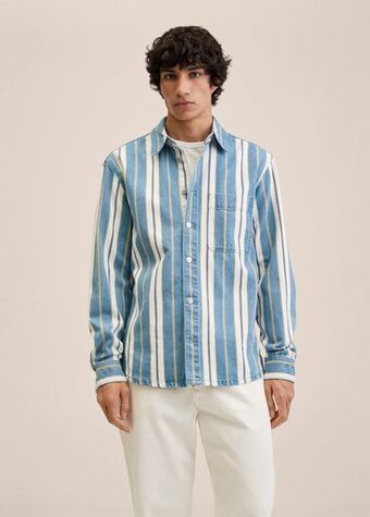Mango Camisa de ganga às riscas promoção
