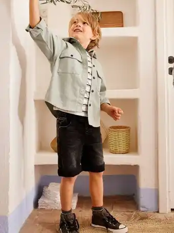 Vertbaudet Bermudas em moletão efeito ganga, para menino - preto... promoção