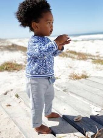 Vertbaudet Calças às riscas com cós elástico, para bebé menina - azul... promoção