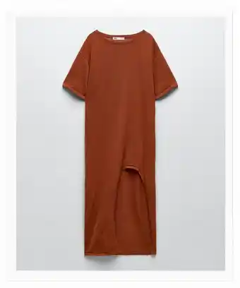 ZARA Vestido de malha abertura com linho promoção