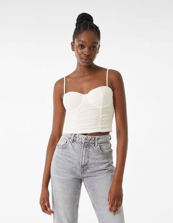 Bershka Top corpete efeito chiffon franzido promoção