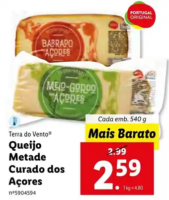 Lidl Queijo Metade Curado dos Açores 540g promoção