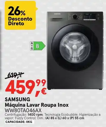 SAMSUNG Máquina Lavar Roupa Inox WW80TA046AX