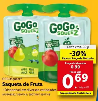 Lidl GOGOSqueez Saqueta de Fruta 90g promoção