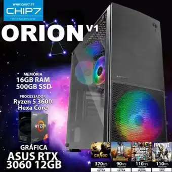 Chip7 Computador gaming - amd ryzen 5 3600 hexa core / rtx 3060 12gb / 500gb ssd / 16gb ram - chip7 orion v1 promoção