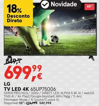 Worten LG TV LED 4K 65UP75006 promoção