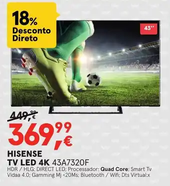 Worten Hisense TV LED 4K 43A7320F promoção