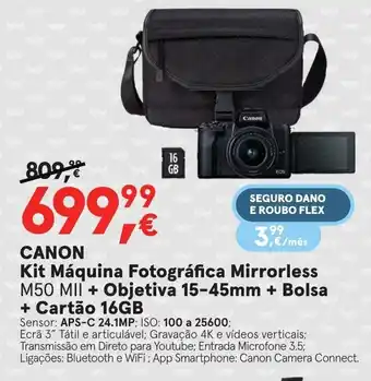 Worten CANON Kit Máquina Fotográfica Merrorless M50 MII+Objetiva 15-45mm + Bolsa + Cartão 16gb promoção