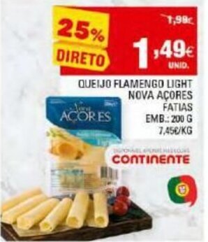 Continente Queijo Flamengo Light Nova Açores Fatias 200g promoção