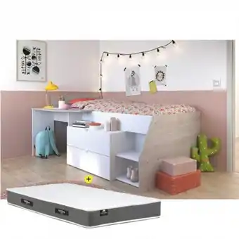 Homy Casa Pack cama c/ secretária milky + colchão magic spring 90x200cm promoção