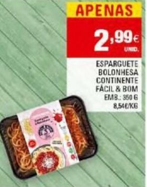 Continente Esparguete Bolonhesa Continente Fàcil&Bom 350g promoção