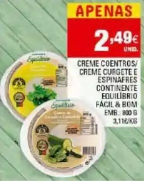 Continente Creme Coentros/Creme Curgete e Espinafres Continente 800g promoção
