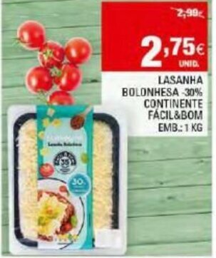 Continente Lasanha Bolonhesa 30% Continente Fàcil&Bom 1Kg promoção