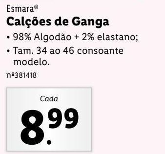 Lidl Calções esmara promoção