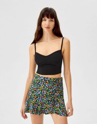 Bershka Minissaia com franzido estampada promoção
