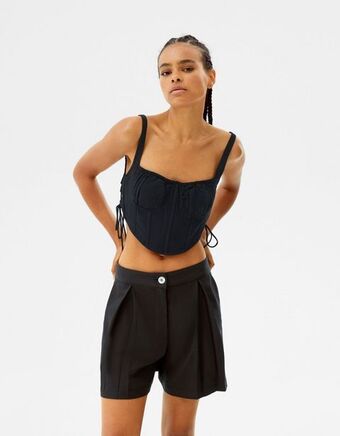 Bershka Calções bermuda tailored fit pregas promoção