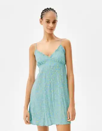 Bershka Vestido mini alça fina decote estampado floral promoção