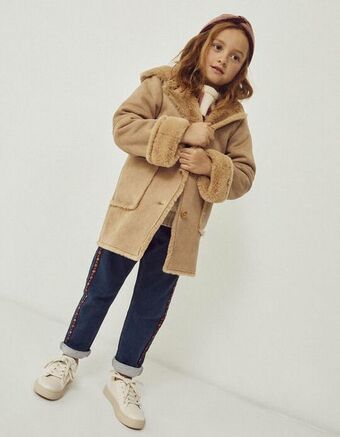 Zippy Casaco de camurcina com pelo e capuz para menina, camel promoção