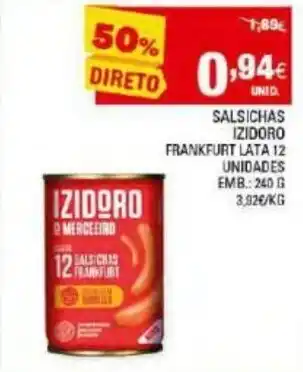 Continente Salsichas Izidoro Frankfurt Lata 12 Unidades 240g promoção