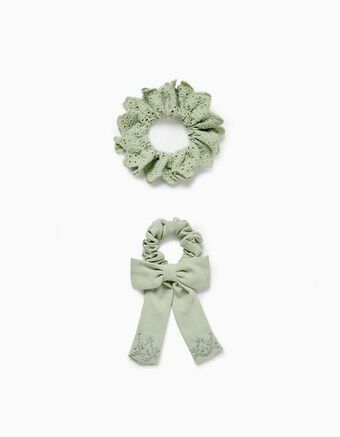 Zippy Pack 2 elásticos scrunchie com bordado inglês para bebé e menina, verde promoção