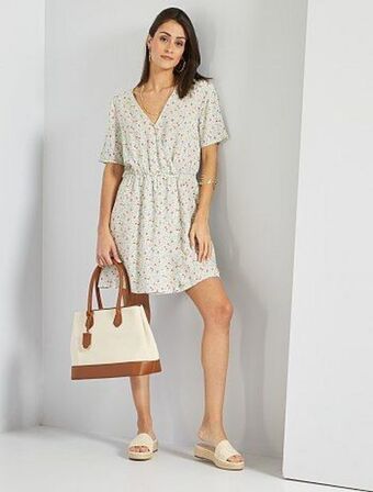 Kiabi Vestido curto estampado com folhos promoção