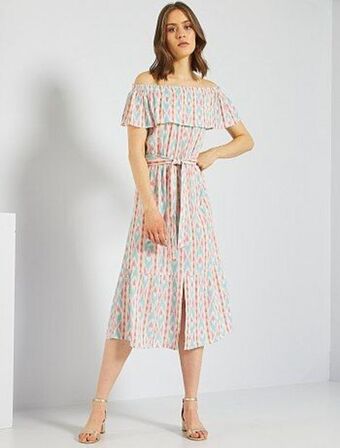 Kiabi Vestido curto estampado com folhos promoção
