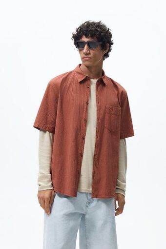 ZARA Camisa com seersucker promoção