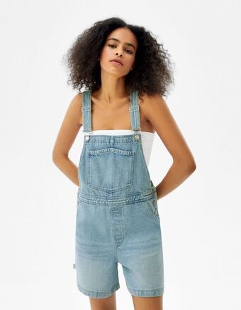 Bershka Jardineiras denim detalhes carpenter promoção