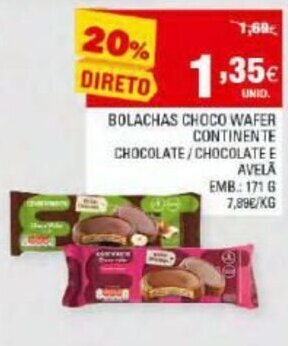 Continente Bolachas Choco Wafer Continente 171g promoção