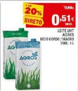 Continente Leite UHT Agros 1L promoção