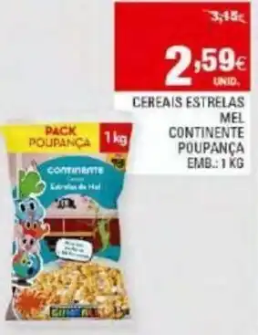 Continente Cereais Estrelas Mel Continente Puopança 1Kg promoção