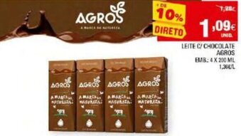 Continente Leite C/ Chocolate Agros 4x200ml promoção