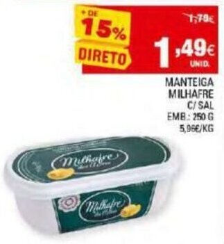 Continente Manteiga Milhafre C/ Sal 250g promoção