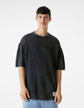 Bershka T-shirt de felpa com efeito de lavagem promoção
