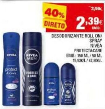 Continente Desodorizante Roll On/Spray Nivea 150ml/50ml promoção