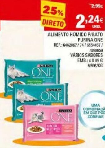 Continente Alimento Humido P/Gato Purina One 4x85g promoção