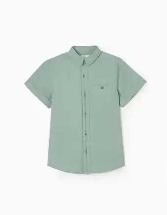 Camisa de manga curta em algodão e linho para menino, verde